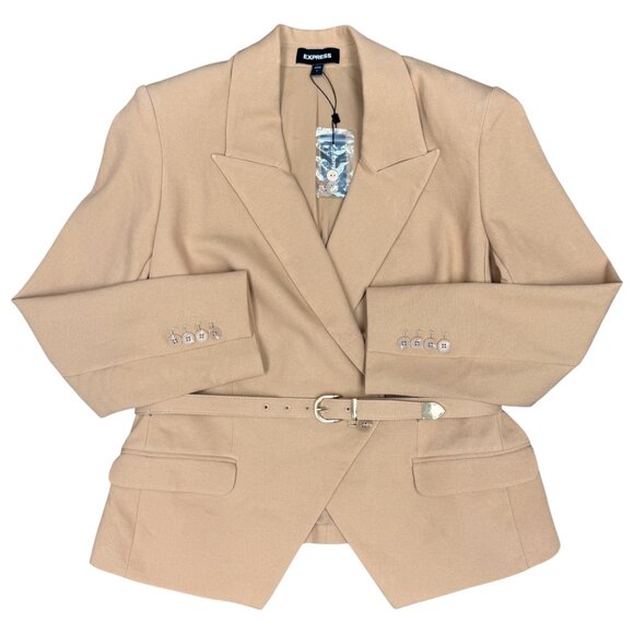 NWT Women's EXPRESS Double Breasted Belted Blazer Pecan | Size L - Picture 4 of 12
